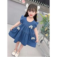 Váy bé gái The Apple kids cho bé 2-8 tuổi, đầm demin mùa hè. Chất liệu cotton thấm hút mồ hôi cho bé vui chơi