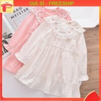 Váy bé gái thu đông 3-12 tuổi vải thô cổ ren thêu hoa cao cấp kiểu dáng điệu đà đáng yêu