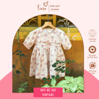 Váy bé gái TIARA vintage, tay lỡ, babydol, nhún ngực áo, xếp ly chân váy, váy cho trẻ em 1,2,3,4,5,6 tuổi- VCTBG005
