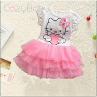 Váy bé gái Váy mùa hè Hellokitty Váy hoạt hình phồng mèo dễ thương