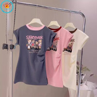 Váy bé gái váy ngắn tay mùa hè trẻ em Váy thun mỏng giản dị phong cách Hàn Quốc