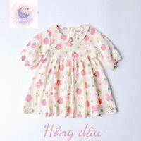 Váy bé gái,đầm bé gái thu đông đầm xòe tay lỡ cổ sen, họa tiết HOA ANH ĐÀO, chất xô muslin mềm, thoáng mát