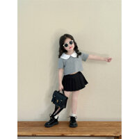 Váy bé gái,Sét áo xám cổ sen trắng chân váy xoè 8 đến 30kg