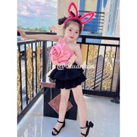 Váy bé gái,Sét áo yếm hoa hồng chân váy xoè V0166