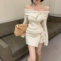 Váy bên trong trang phục tiêu chuẩn dành cho phụ nữ, bộ váy xẻ tà không đều, Bộ đồ Con Gái khí chất, áo phông sang trọng nhẹ RBO0