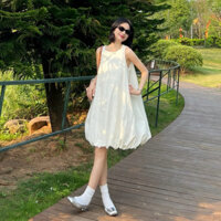 Váy bí màu trắng sát nách, váy trắng bồng baby Loga store - L184 - Hàng mới về