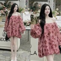 Váy Bí Phồng Trễ Vai Chun Co Giãn Họa Tiết In Hoa Bánh Bèo, Dáng Babydoll Bầu Bí Bon Chen Thoải Mái (Ảnh Thật Trải Sàn)