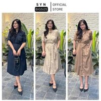 Váy Bigsize Dài Tay Lửng Chất Thô Hai Da Buộc Dây Nơ Quý Phái Thanh Lịch Cho Nữ SYN BIGSIZE