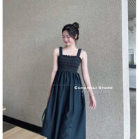 Váy bò chạy chun ngực, dây lưng 2 màu