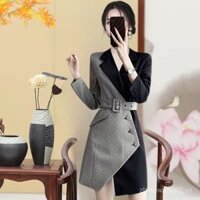 Váy bộ đồ giả hai mảnh mới cho phụ nữ mùa xuân và mùa thu, thiết kế thanh lịch cho phụ nữ thời trang mùa xuân 2025