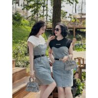 Váy bò nữ, váy liền thân kèm đai, fom dưới 58kg