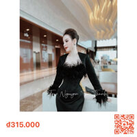 VÁY BODY 2 dây ĐÍNH LÔNG+ Áo khoác lửng tay dài lông vũ 141023