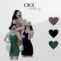 Váy body ba lỗ viền trắng Freesize CiCi chất thun tăm siêu co dãn ôm dáng ba màu nâu/đen/xanh