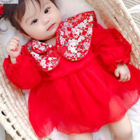 Váy body cổ gấm hoa cotton phối ren cực sang chảnh- Hàng cao cấp loại 1 cho bé sơ sinh thôi nôi diện Tết