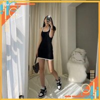 Váy body cổ yếm buộc dây - Váy body tôn dáng - Vải bozip siêu co dãn - Freesize< 55kg