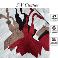 váy body cổ yếm đính hoa xòe hình lá kèm quần ( video shop quay )