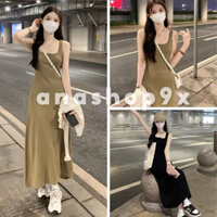 Váy body cúc ngực 2 dây dáng dài, đầm body 2 màu gợi cảm trẻ trung cá tính Anashop9x