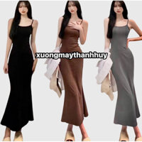 Váy Body Dài 2 Dây Midi Dáng Ôm Thun Gân Co Giãn Dáng Ôm Dài-2 dây đuôi cá