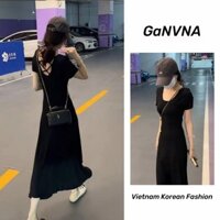 Váy body dáng dài Đầm dự tiệc Váy đen sang chảnh Váy liền váy dài thắt eo hở lưng màu đen mẫu mới mùa hè