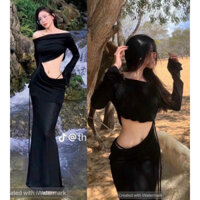 váy body đuôi cá khoét eo cột dây trễ vai dáng dài ( chuẩn video shop quay )