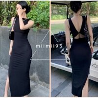 Váy body hở lưng, maxi len tăm thiết kế xẻ tà