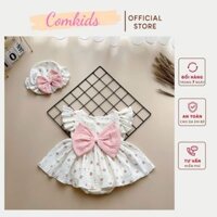 Váy Body Hoa Hồng Phối Nơ Cánh Tiên Chất Xô Muslin Mát Mẻ Thấm Hút Mồ Hôi, Bodysuit, Đồ Liền Thân, Váy Công Chúa