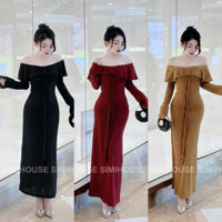 VÁY BODY LEN BÈO LEN DỆT KIM CAO CẤP / Đầm body Nữ trễ vai len bèo sang trọng thu đông 2024 Women Dress
