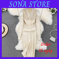 Váy body len dáng dài đầm ôm nữ sexy phối ren gợi cảm sang chảnh tiểu thư bánh bèo hàng quảng châu cao cấp SONA STORE