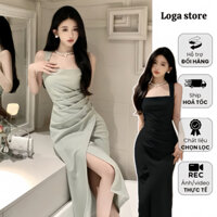 Váy body nhún eo xẻ tà dáng dài, đầm sát nách ôm body dáng bút chì sang trọng Logastore_L199