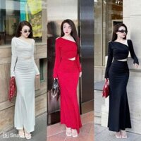 Váy Body Nữ Dáng Dài LUMICA D162, Đầm Body Nữ Khoét Eo Trễ Vai Thiết Kế Gợi Cảm