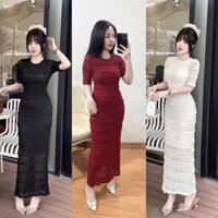 Váy Body Ren Cổ Tròn Tay Lỡ Maxi Dáng Dài Mặc Tôn Dáng Sang Chảnh Nữ Sẵn 3 Màu