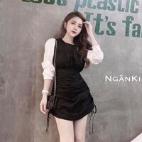 Váy body rúm 2 bên hông 💖FREESHIP💖 Đầm phối tay dài xinh xắn AD105 - SARA SHOP