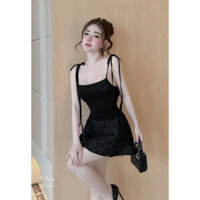 Váy body thun hai dây chân váy phối hoa xinh xỉu