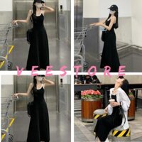 Váy body viền trắng tôn dáng/Đầm maxi 2 dây ôm body màu đen basic phong cách trẻ trung quyến rũ VEESTORE