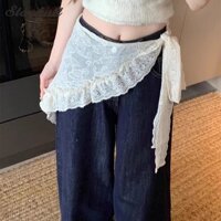 Váy bustier nữ ren retro gió ngọt ngào xếp chồng váy rèm tam giác khăn quàng cổ