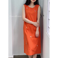 Váy cam thêu hoa nhí, váy thêu tay