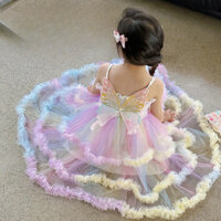 Váy cánh bướm bé gái - Váy công chúa dây ren cầu vồng mới mùa hè 2024