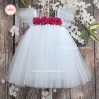 Váy cánh tiên ❤️FREESHIP❤️ Váy cánh tiên trắng hoa chiffon sen cho bé gái 🎁Tặng kèm🎁 băng đô hoặc bờm tóc