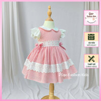 Váy Caro Hồng Tiểu Thư Phối Ren Xinh Cho Bé Gái - Gạo Fashion Kids -Váy Em Bé thiết kế 8kg đến 19kg