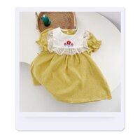 Váy chấm bi, đầm chấm bi cổ thêu hoa dáng babydoll bé gái 1-5 tuổi