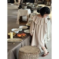 VÁY CHẤM BI NÂU CỔ BÈO