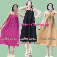 Váy chéo dây thun xốp freesize co dãn đầm dây midi trendy