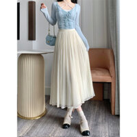Váy chiffon xếp ly cho phụ nữ mùa xuân hè mới, eo cao, dáng thon gọn, dài vừa phải