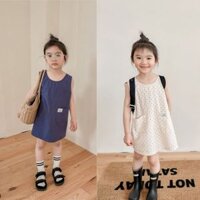 Váy cho bé gái mùa hè Váy suông ba lỗ cho bé họa tiết chấm bi chất liệu thô linen hãng AD BABY từ 9kg đến 23kg