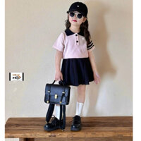 Váy cho bé gái, set áo polo màu hồng phối chân váy xếp ly có quần  bảo hộ phong cách Hàn Quốc cho  bé 10-30kg Jumy Kids