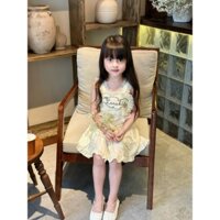 Váy cho bé gái, set đồ bộ sát nách ren đũi mát phối chân váy xoè đính nơ dáng phồng có lót trong bé từ 10-30kg Tm Kids