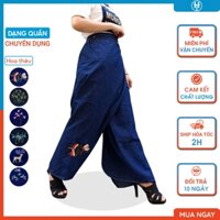 Váy chống nắng dạng quần cho nữ đi xe số và ngồi sau chất vải jean dày dặn thêu họa tiết H&T FASHION