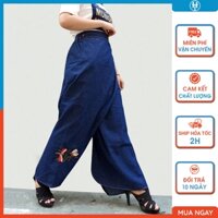 Váy chống nắng dạng quần thông minh vải jean dày có nút bấm chân thêu Chuồn chuồn JHTQ03 H&T FASHION