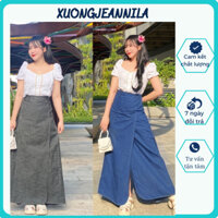 Váy chống nắng thông minh dạng quần chống nắng xẻ tà jean nút bấm chân xưởng jean Nila