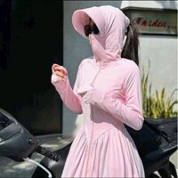 Váy chống nắng toàn thân nữ vải thun lạnh 2 lớp chiết eo xinh-Áo chống nắng toàn thân vải coll mát lạnh